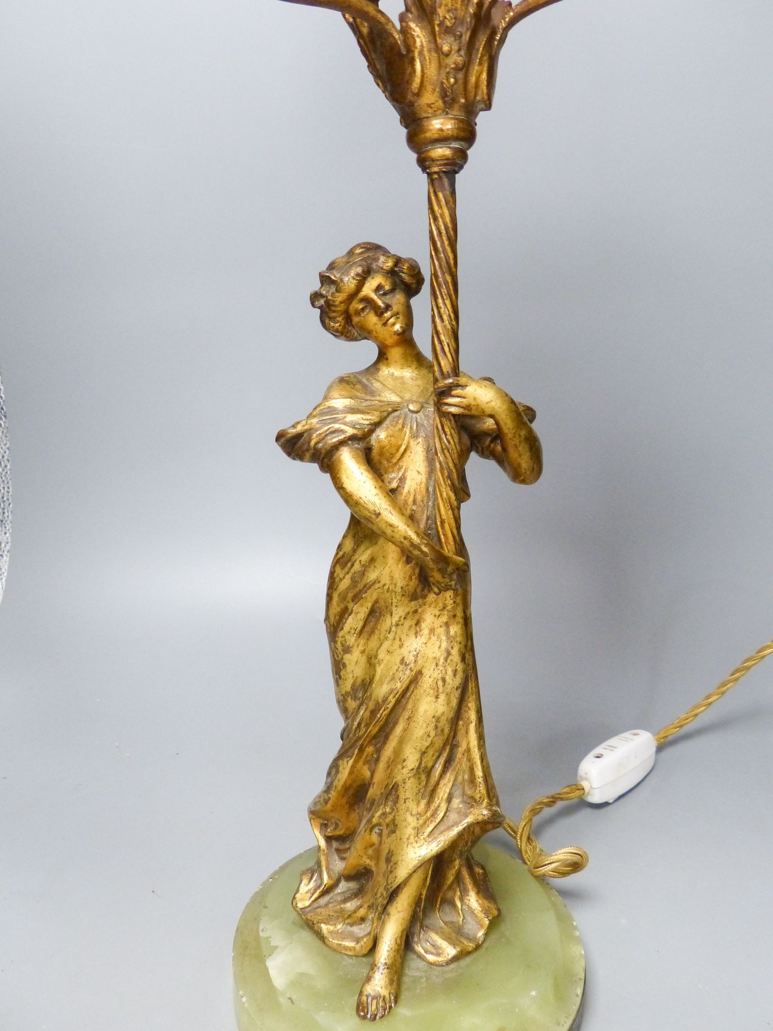 A gilt bronze figural table lamp on onyx base ‘GRAZIELLA par Mednat’ 58cm incl shade